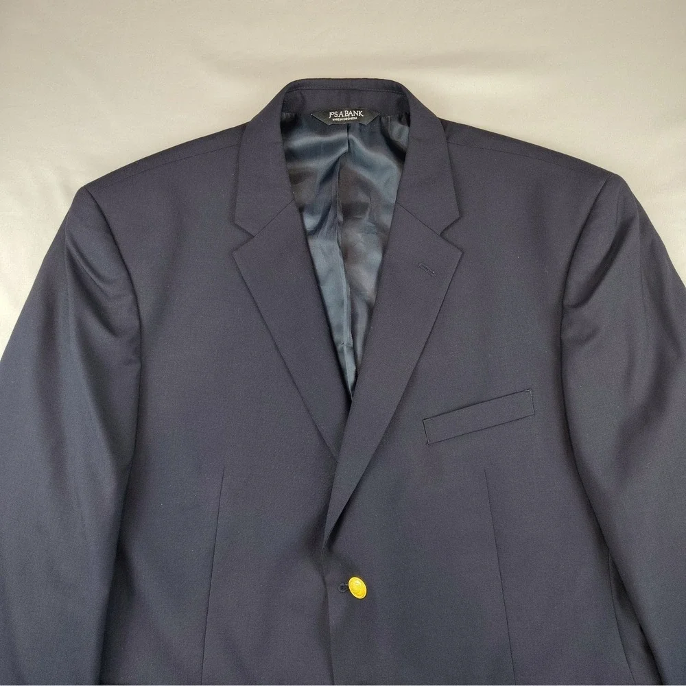 NWT Jos A Bank Blazer Mens 46S Navy Blue 2 Button Gold Accent Wool Blend Jacket